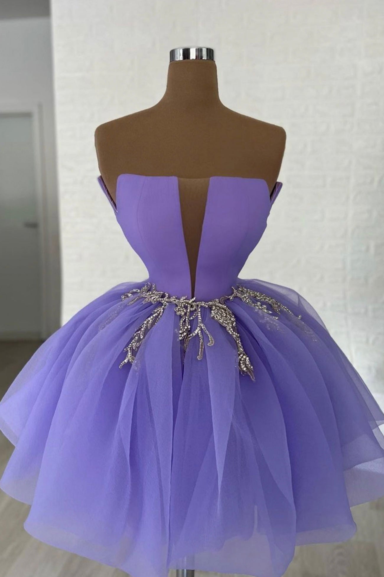 Purple Tulle Sequins Short A-Line Prom Dress, Cute Homecoming Party Dress