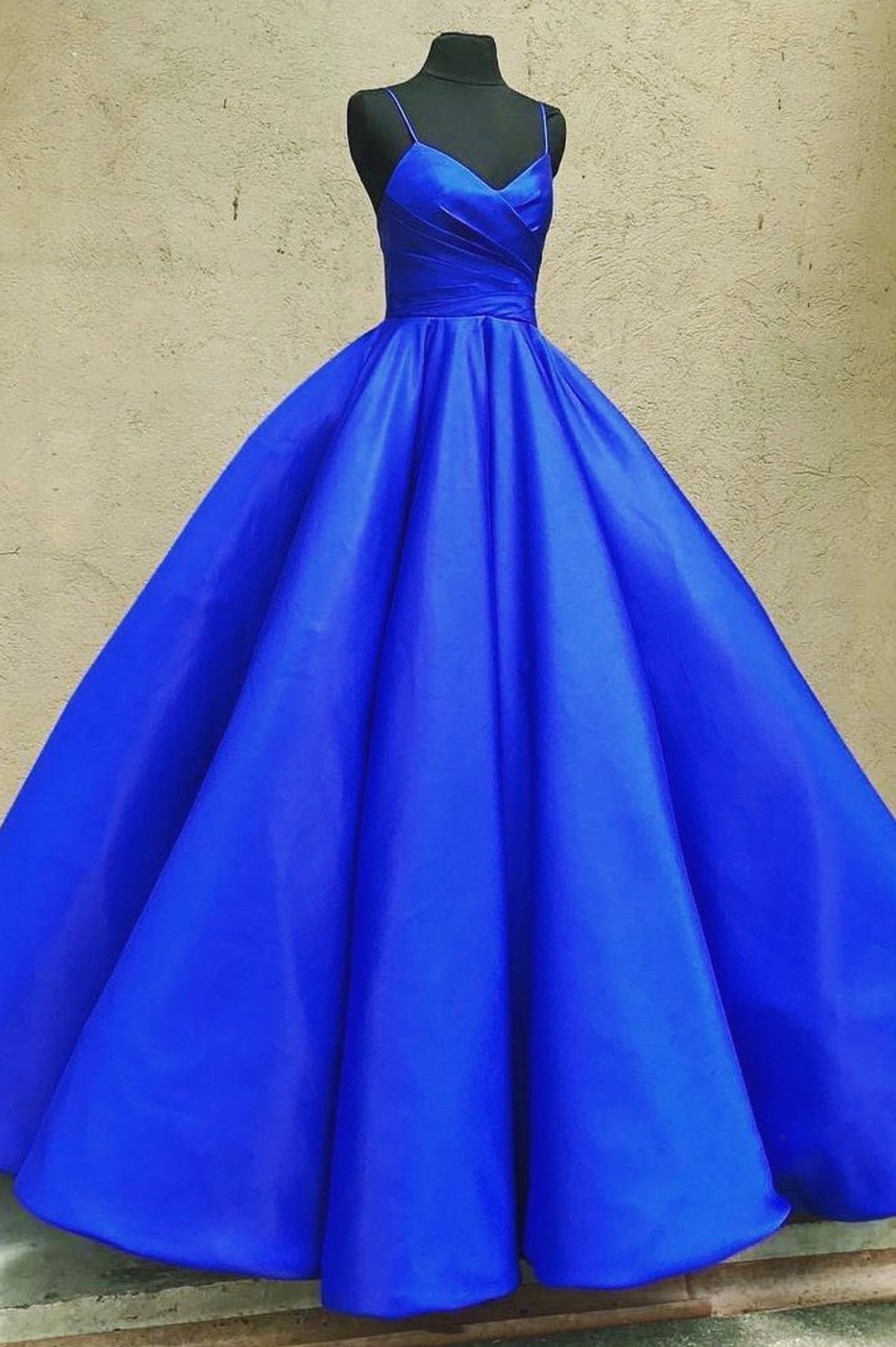 Blue Spaghetti Satin Long Formal Dress, A-Line Evening Party Gown