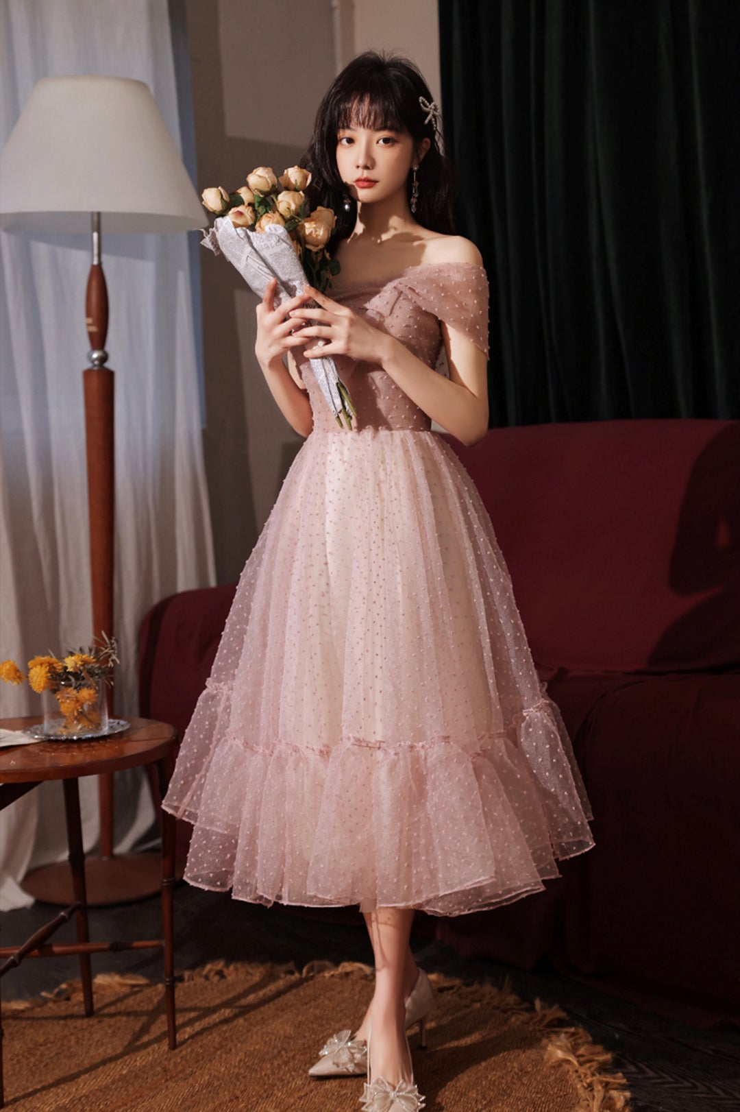 Pink Tulle Short A-Line Prom Dress, One Shoulder Homecoming Party Dress