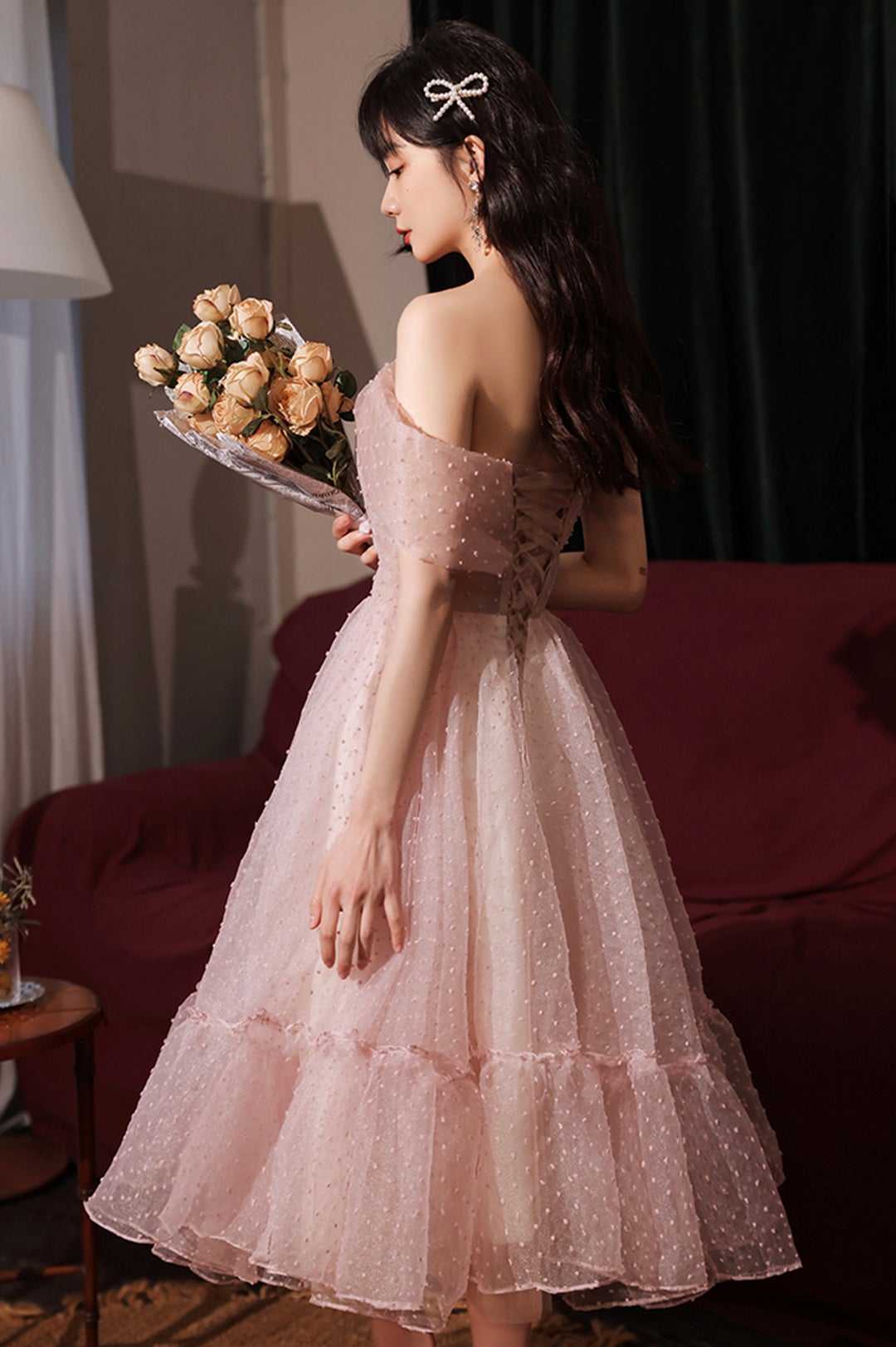 Pink Tulle Short A-Line Prom Dress, One Shoulder Homecoming Party Dress