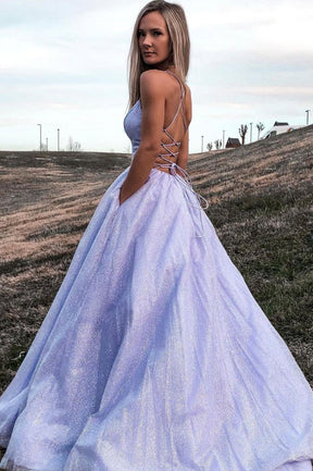 Purple V-Neck Tulle Long Prom Dress, A-Line Lovely Evening Dress