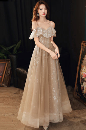 Lovely Spaghetti Strap Tulle Long Prom Dress, A-Line Evening Party Dress