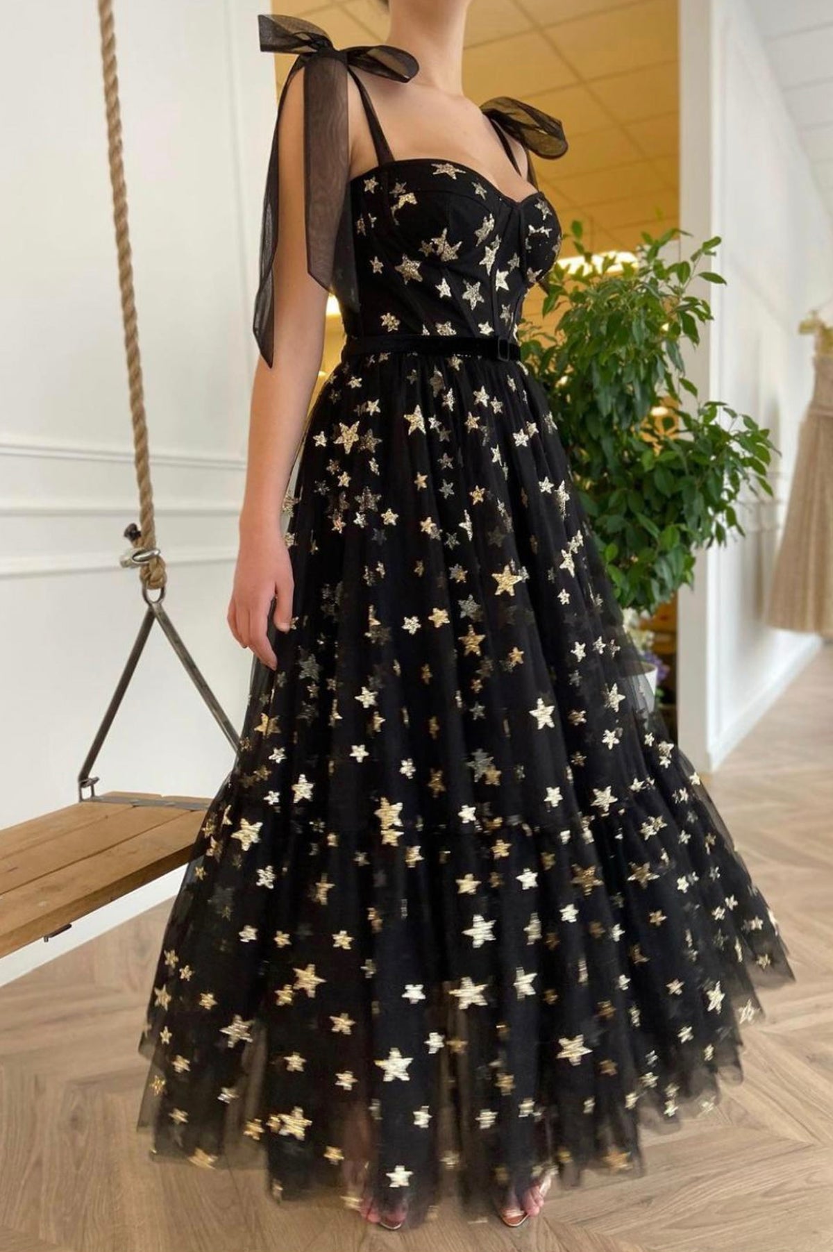 Black Tulle Sequins Short Prom Dress, Cute Black Evening Party Dress