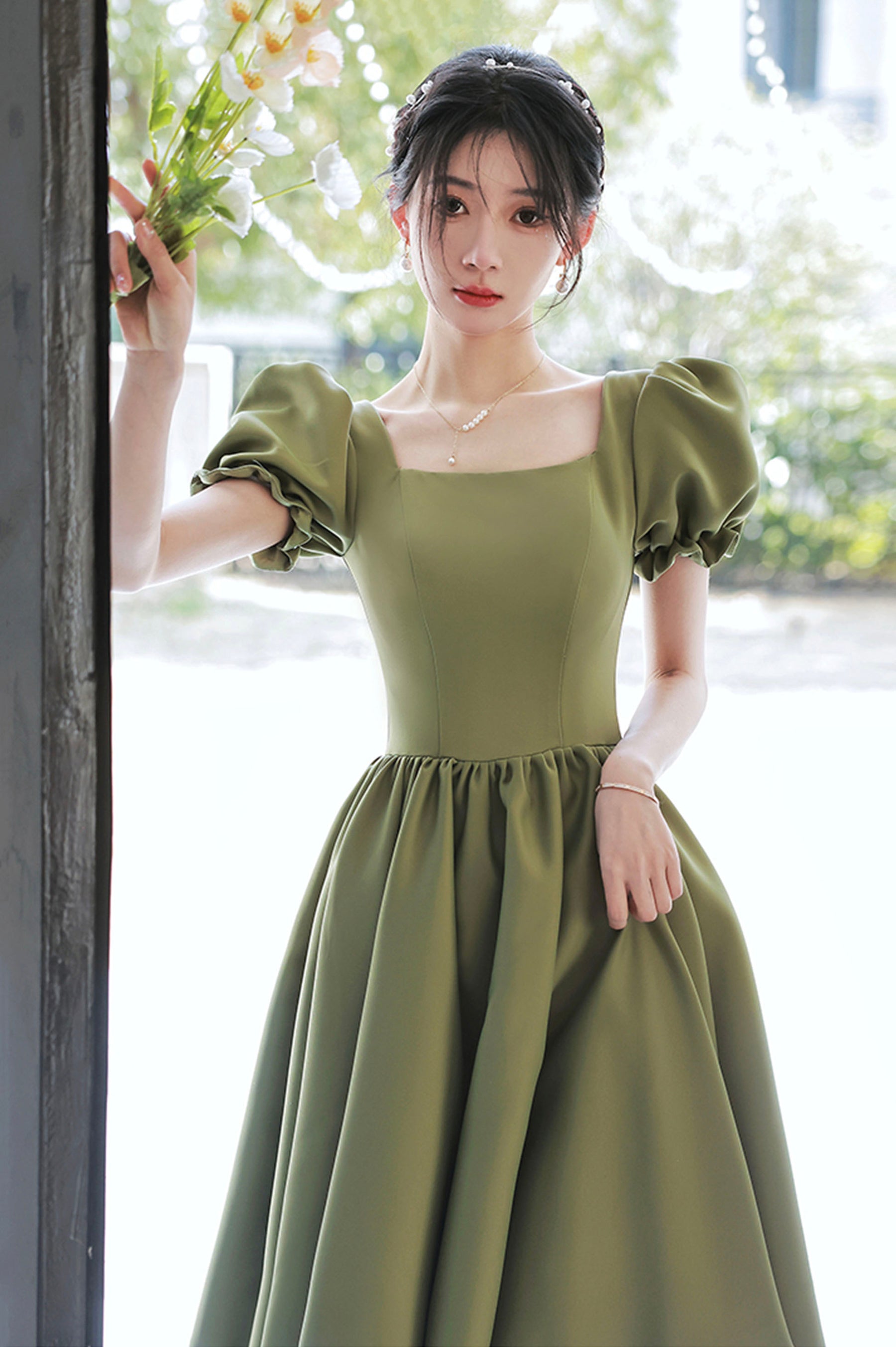 earthy homecoming dresses Green Sweetheart Neck Green Tulle Prom Dress, Puffy Green Homecoming D shopluu