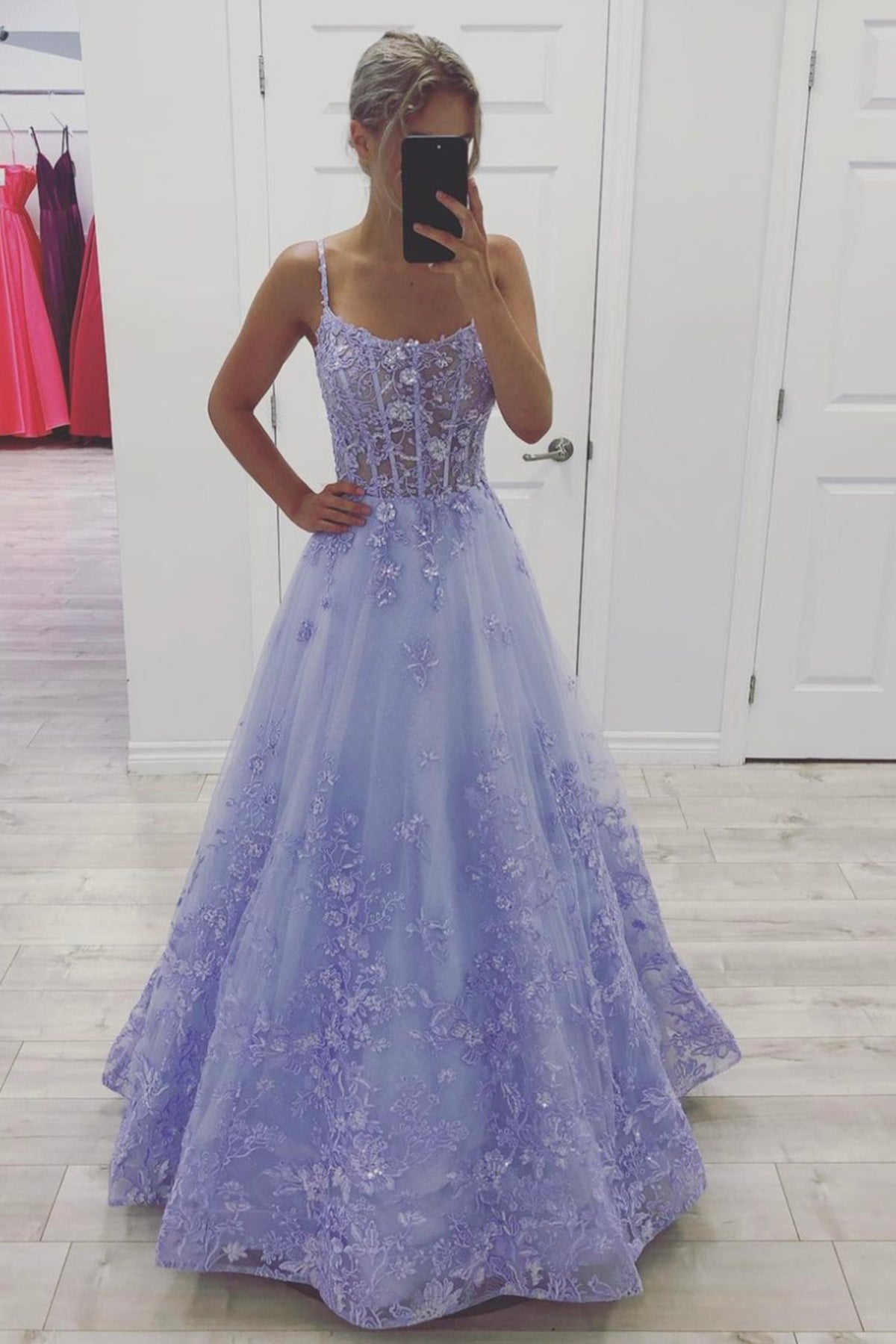 Purple Tulle Long A-Line Prom Dress, A-Line Backless Evening Party Dress