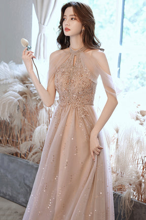 A-Line Tulle Long Prom Dress with Beaded, Off the Shoulder Evening Party Dress