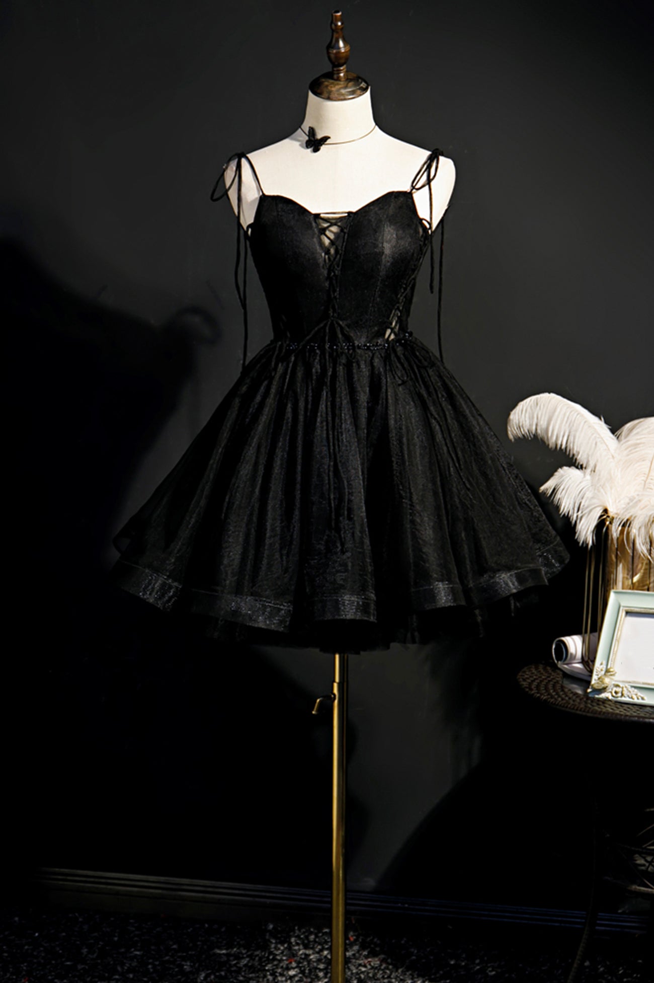 Black V-Neck Tulle Short Prom Dress, Black A-Line Homecoming Party Dress