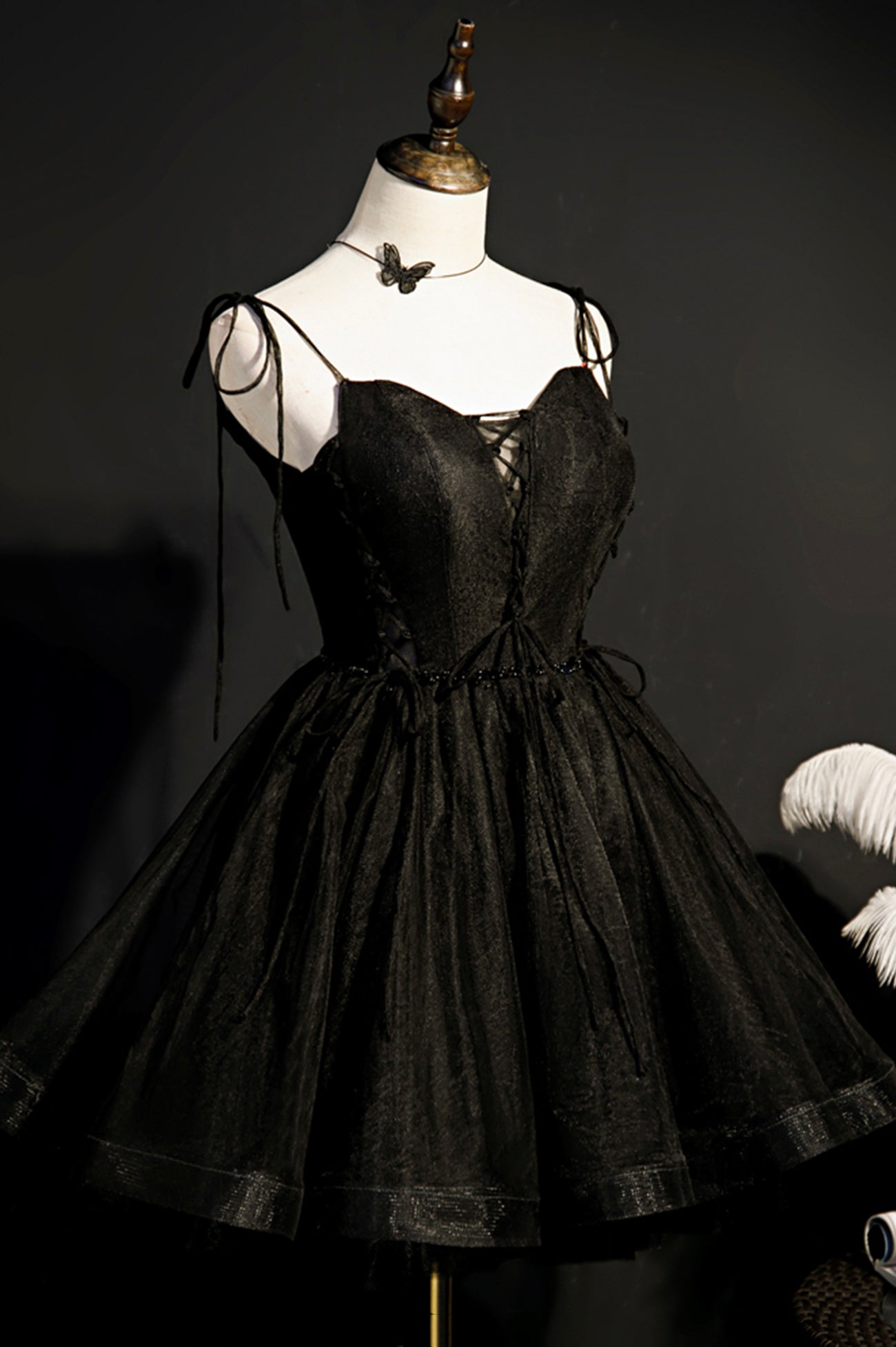 Black V-Neck Tulle Short Prom Dress, Black A-Line Homecoming Party Dress