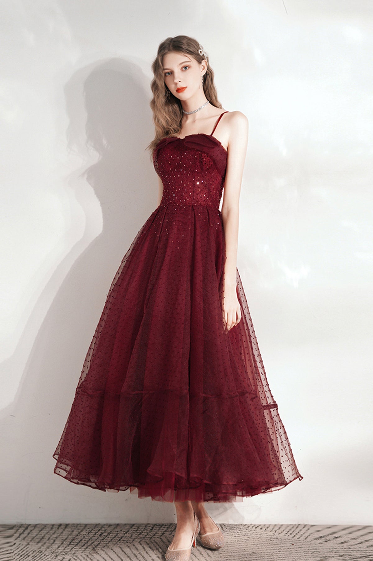 Burgundy Tulle Sequins Short Prom Dress, A-Line Homecoming Party Dress
