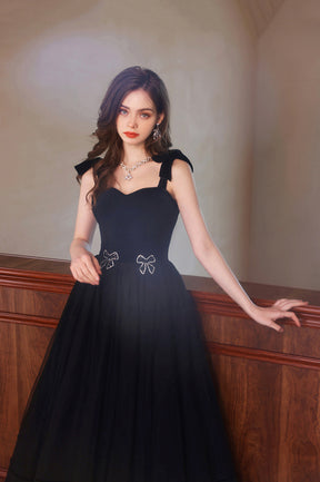 Black Velvet Tulle Long A-Line Prom Dress, Black Evening Party Dress