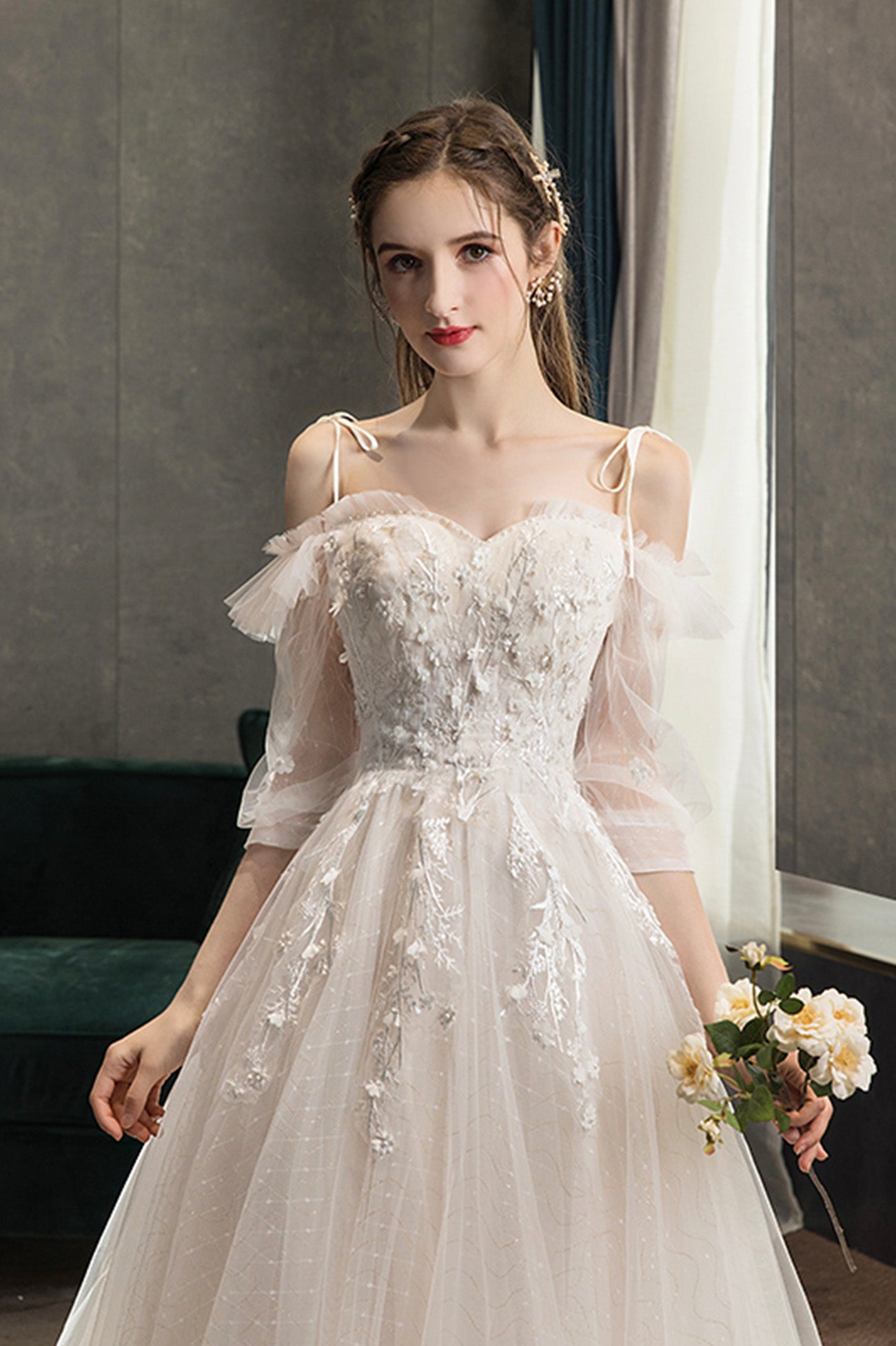 A-Line Lace Long Prom Dress, Off the Shoulder Formal Evening Dress A-Line Lace Long Prom Dress, Off the Shoulder Formal Evening Dress
