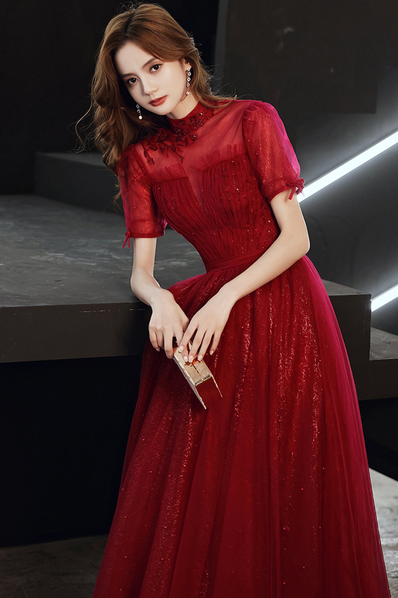 Burgundy Tulle Long A-Line Prom Dress, Burgundy Lace Evening Dress Burgundy Tulle Long A-Line Prom Dress, Burgundy Lace Evening Dress