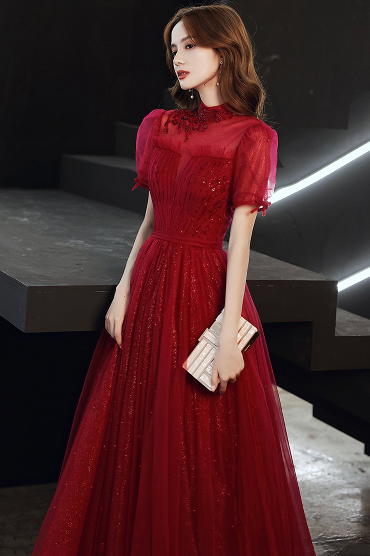 Burgundy Tulle Long A-Line Prom Dress, Burgundy Lace Evening Dress Burgundy Tulle Long A-Line Prom Dress, Burgundy Lace Evening Dress