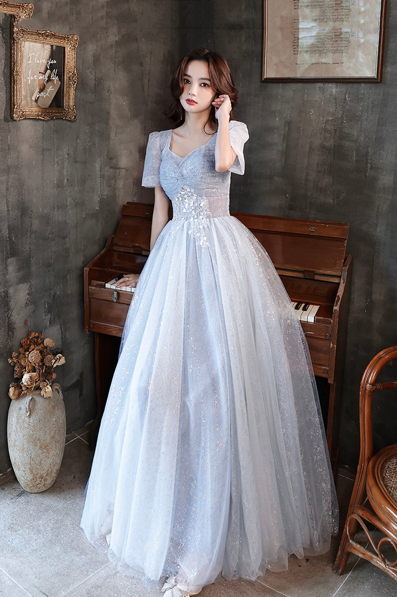 Blue tulle long A line prom dress blue evening dress · Little Cute · Online  Store Powered by Storenvy