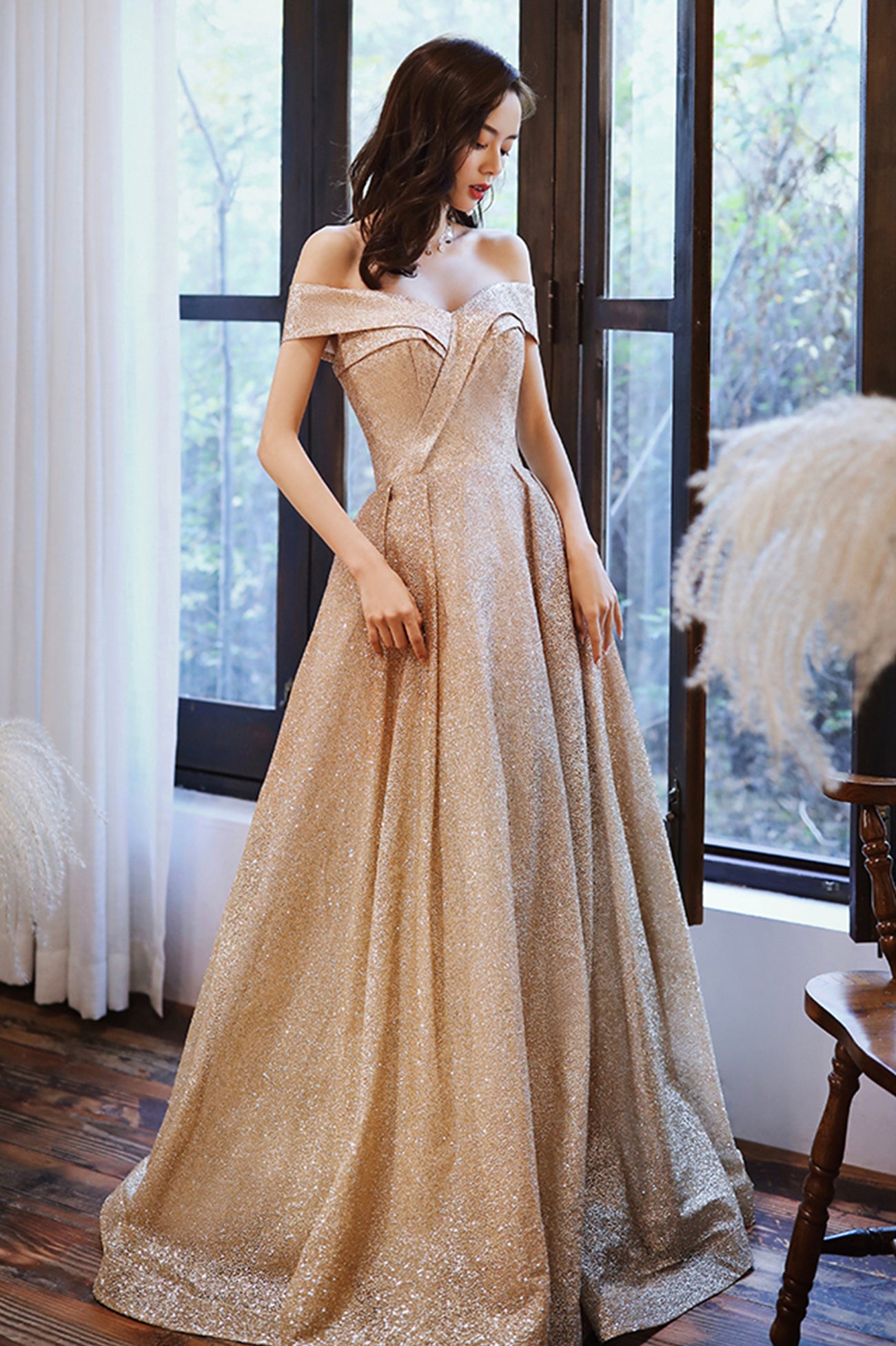 Off Shoulder Rose Gold Sequin Tulle Fluffy Homecoming Dresses – ClaireBridal