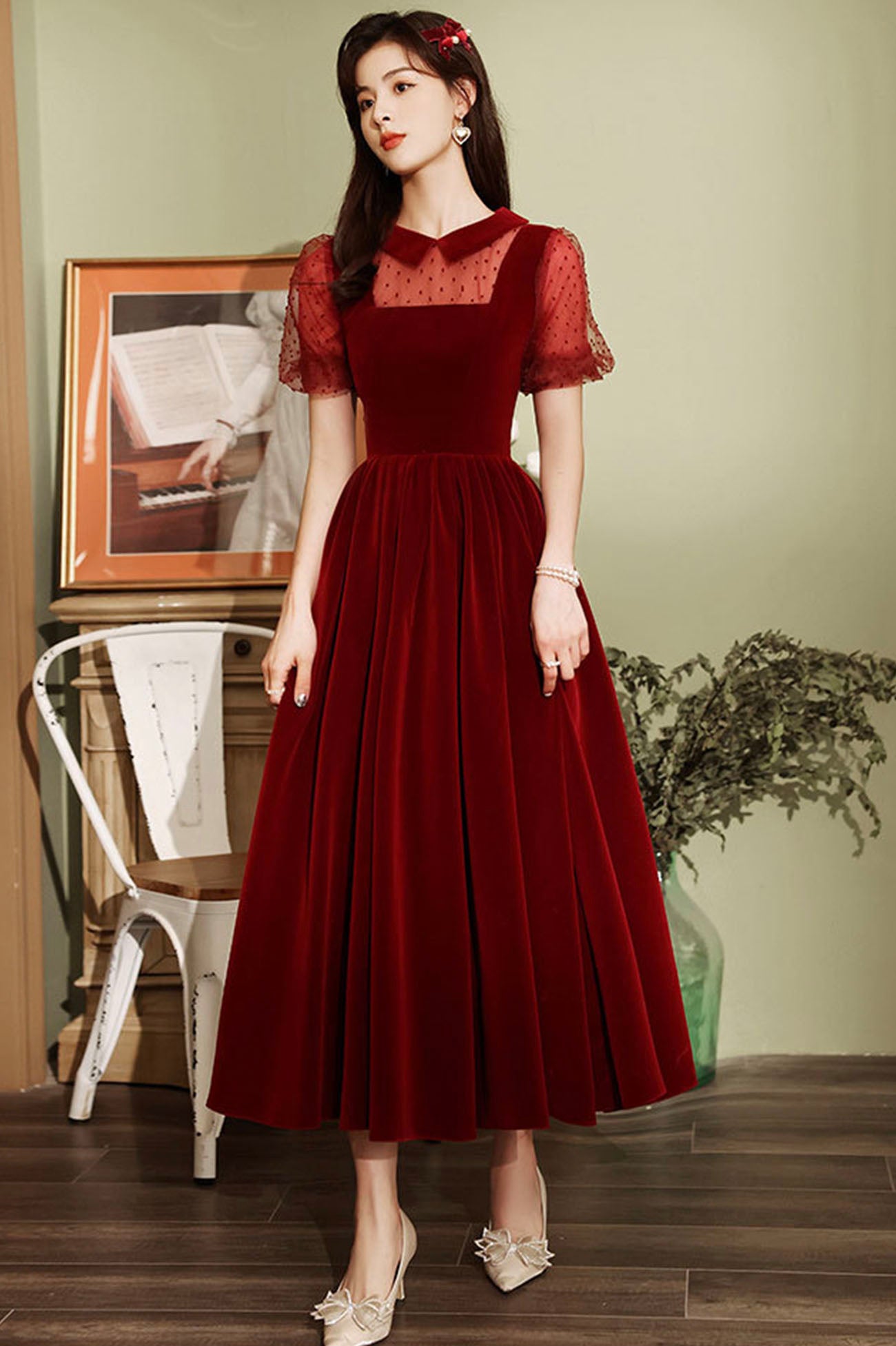Burgundy Velvet Short Prom Dress, A-Line Homecoming Party Dress