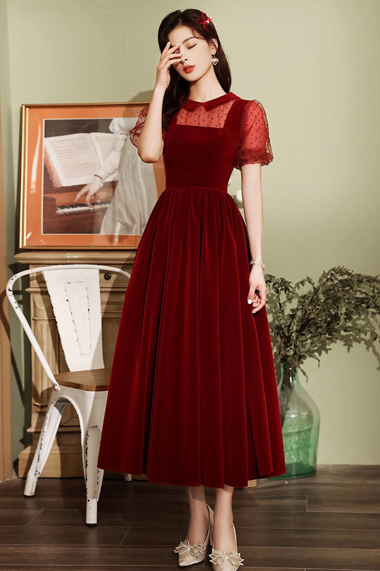 Burgundy Velvet Short Prom Dress, A-Line Homecoming Party Dress Burgundy Velvet Short Prom Dress, A-Line Homecoming Party Dress