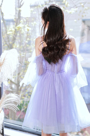 Purple Spaghetti Strap Tulle Short Prom Dress, Cute Homecoming Party Dress