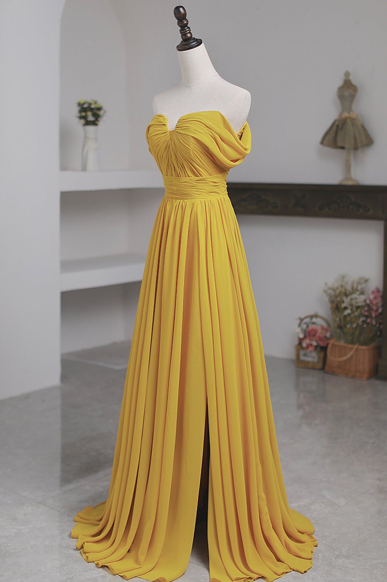 Yellow Chiffon Long A-Line Prom Dress, Simple Yellow Evening Dress wit Yellow Chiffon Long A-Line Prom Dress, Simple Yellow Evening Dress wit