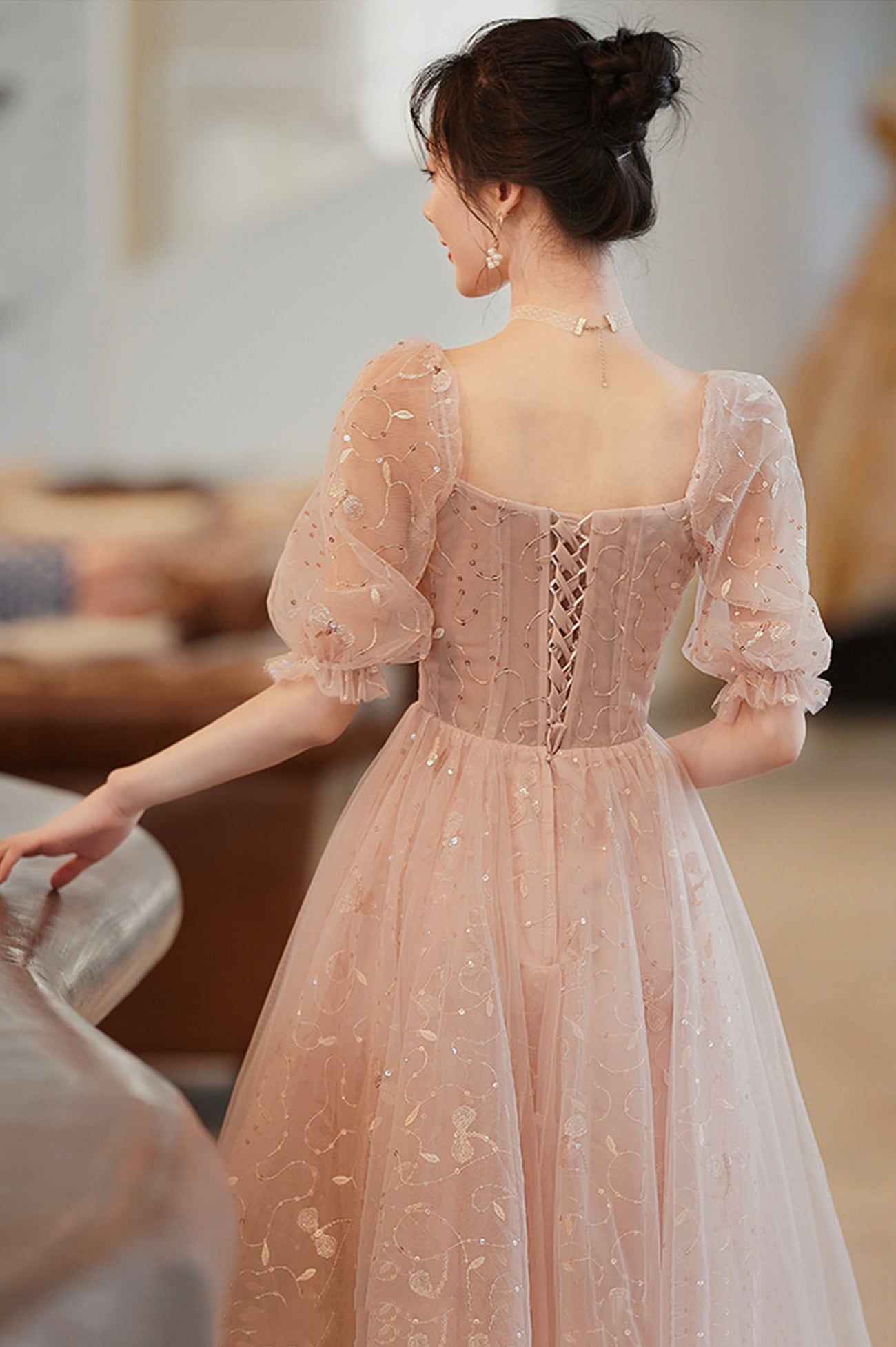 Pink Tulle Short Homecoming Dress, Cute Short Sleeve Party Dress Pink Tulle Short Homecoming Dress, Cute Short Sleeve Party Dress