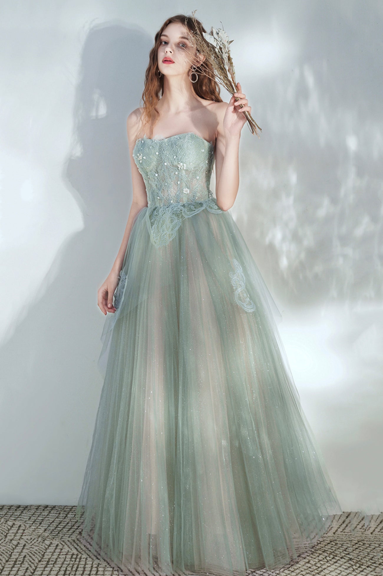 Nellie | Green Tulle Lace Long Prom Dress with Corset, Green Formal Pa |  KissProm