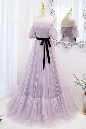 Purple Tulle Long A-Line Prom Dress, Purple Evening Formal Dress