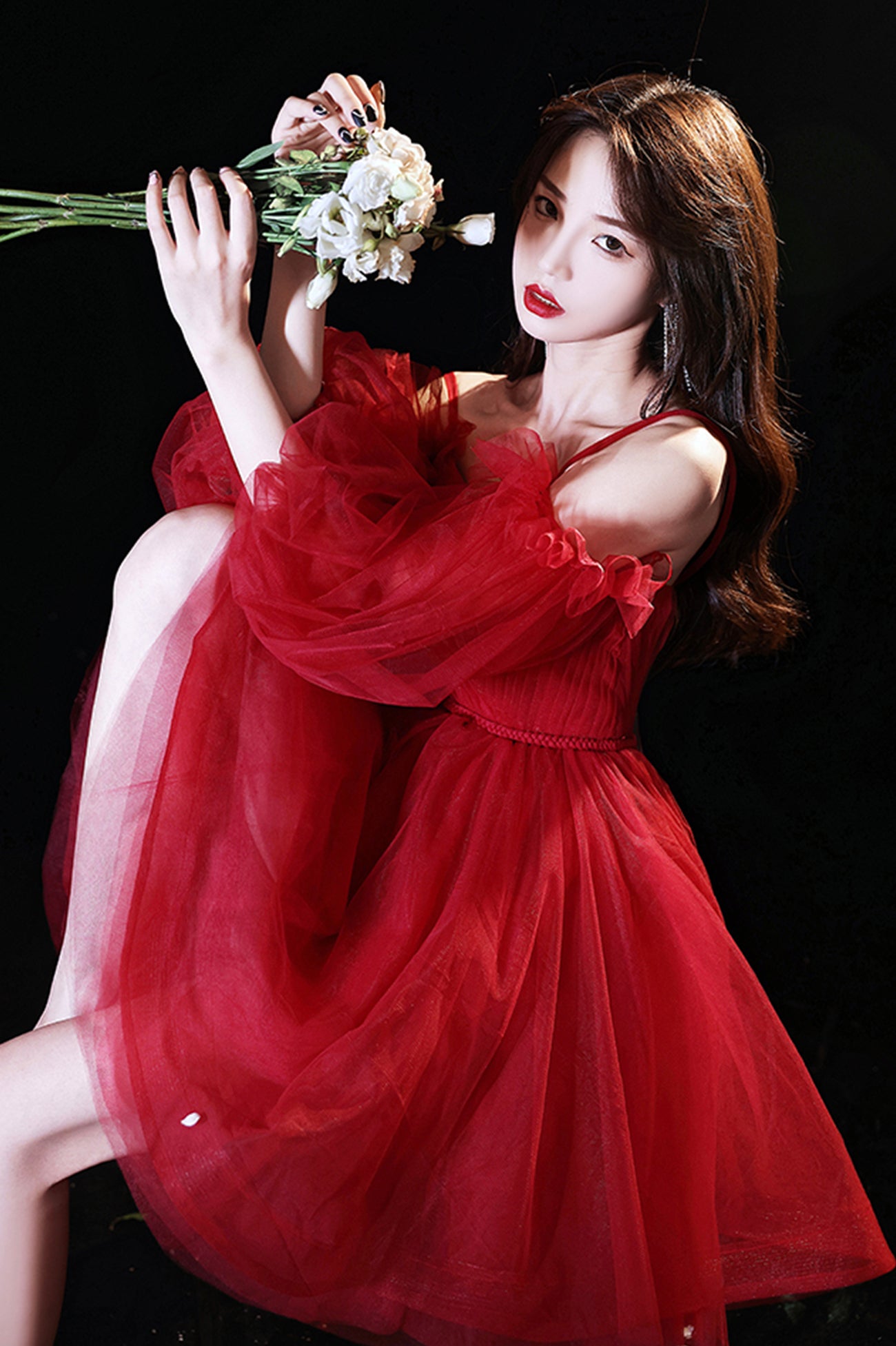red short puffy prom dress Unique Red Sequin with Tulle Short Puffy Cocktail Dress