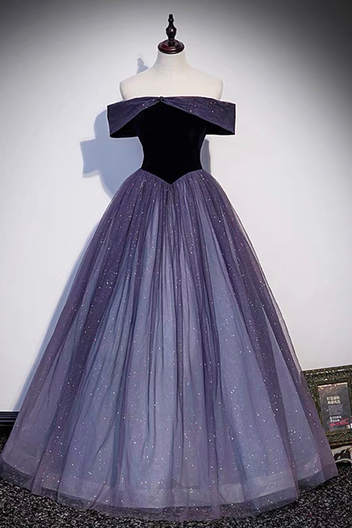 Purple Tulle Off the Shoulder Prom Dress, A-Line Evening Party Dress