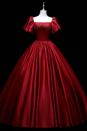 Burgundy Satin Long A-Line Prom Dress,  Burgundy Formal Evening Dress