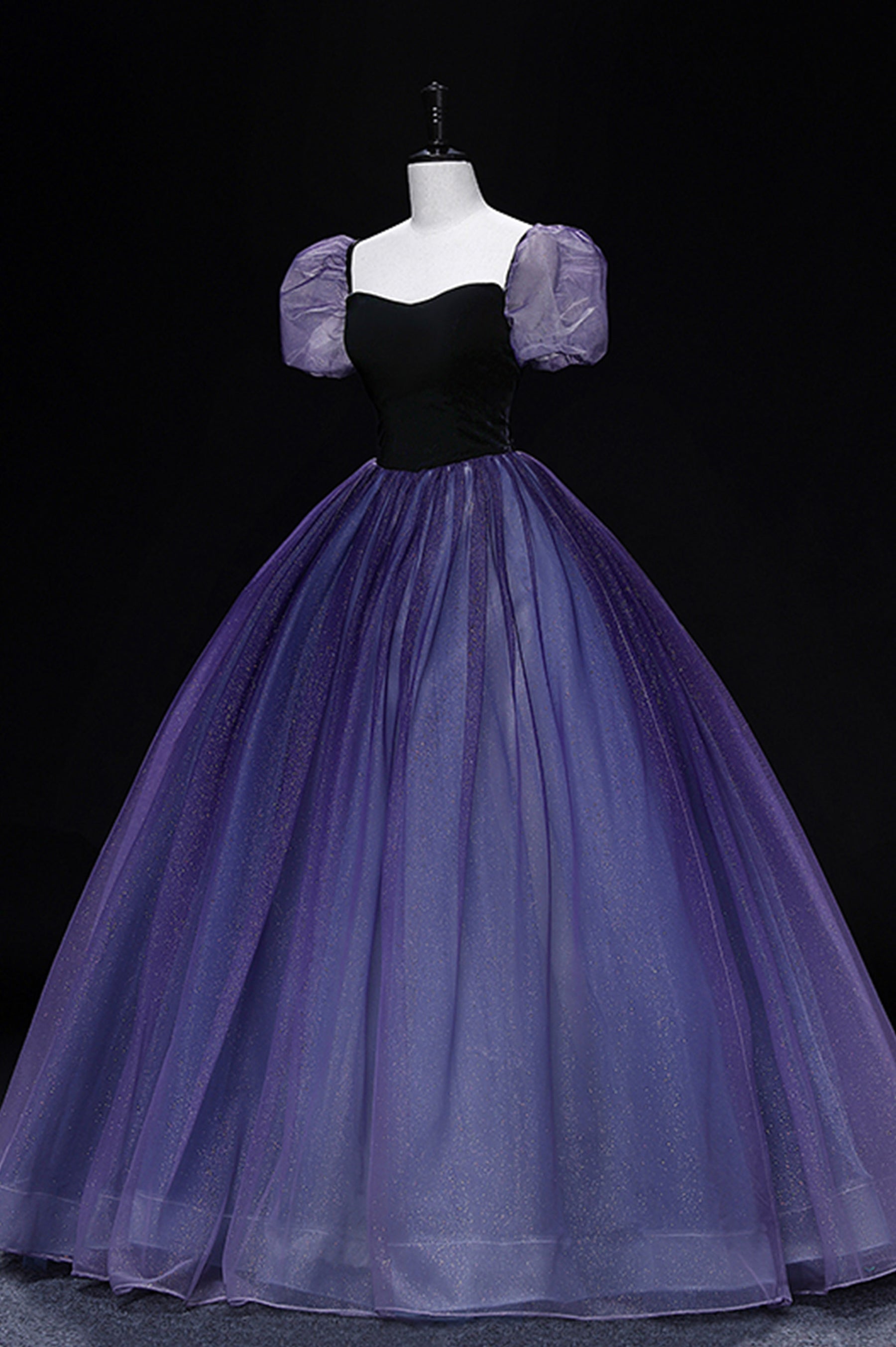 Purple Tulle Long A-Line Prom Dress, Purple Short Sleeve Princess Dres Purple Tulle Long A-Line Prom Dress, Purple Short Sleeve Princess Dres