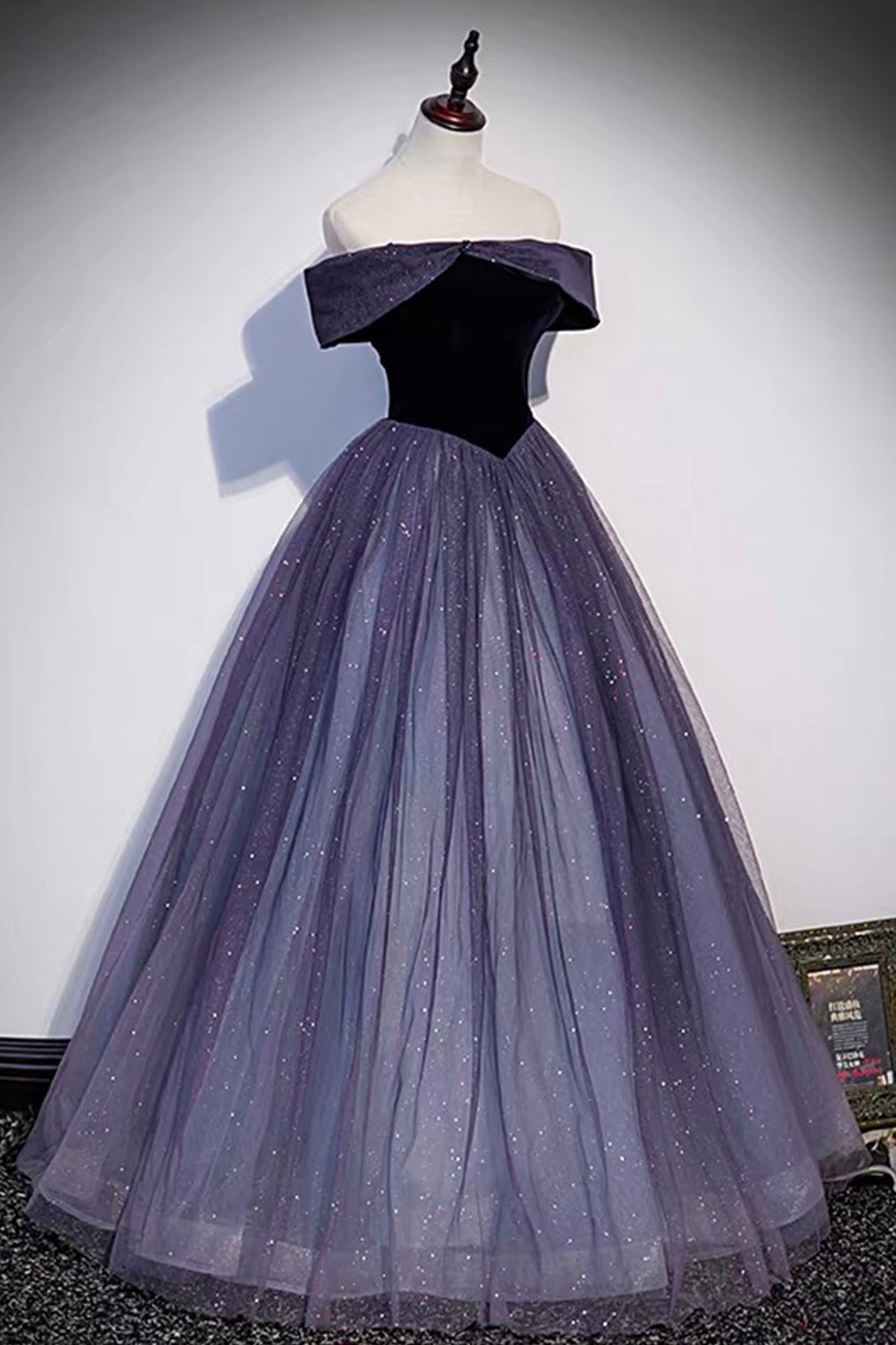 Purple Tulle Off the Shoulder Prom Dress, A-Line Evening Party Dress