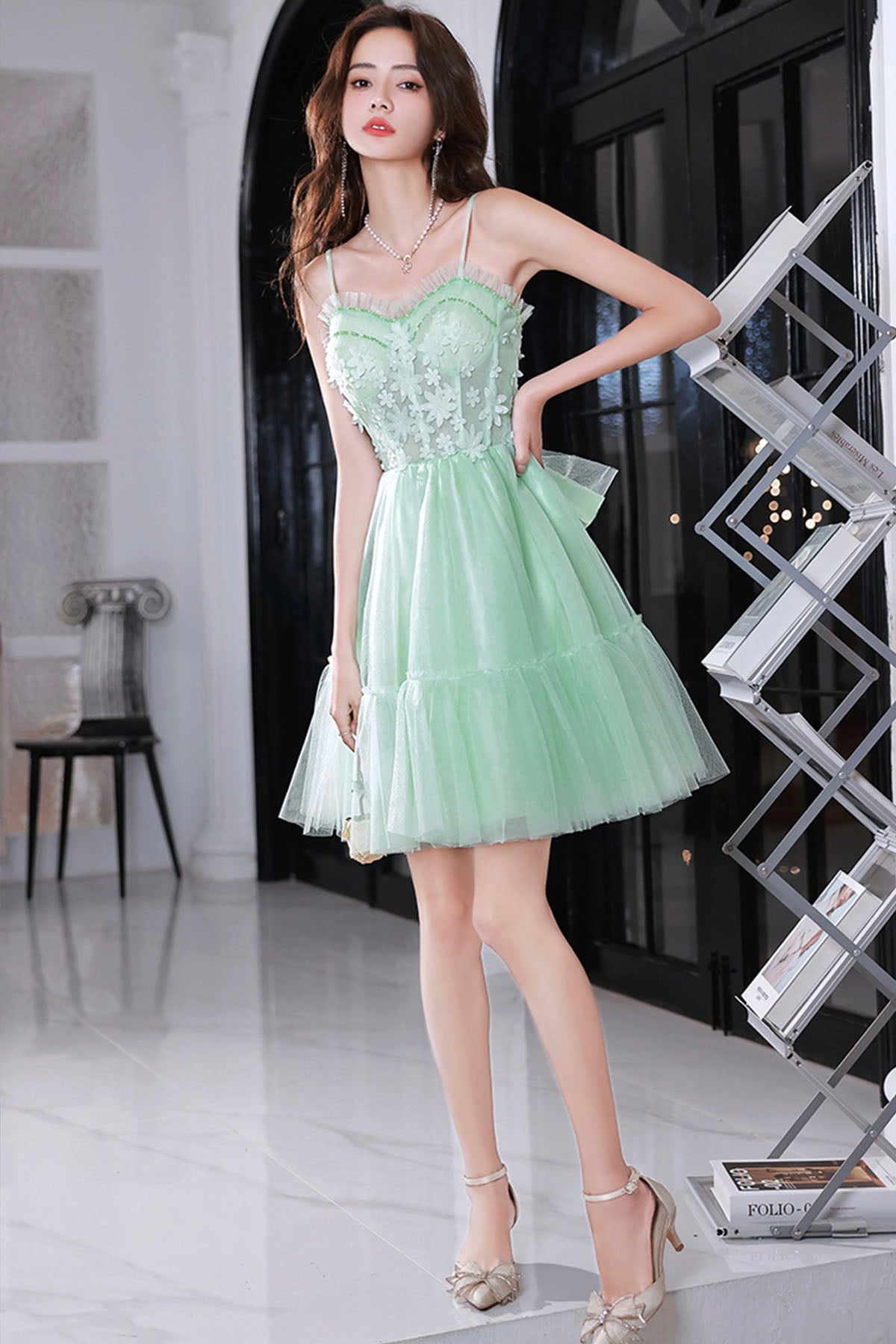 Mint Green Sweetheart Tulle Lace Straps Homecoming Dress, Green Prom D Mint Green Sweetheart Tulle Lace Straps Homecoming Dress, Green Prom D