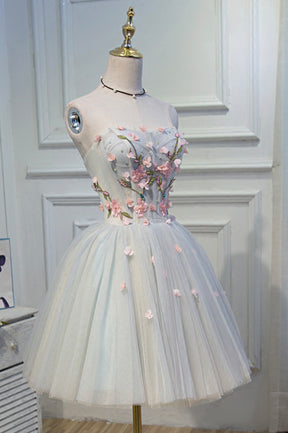 Cute Tulle Short Prom Dress with Lace, A-Line Homecoming Party Dress