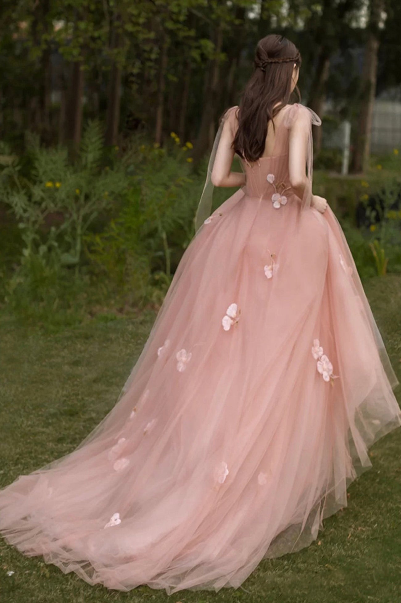 Pink A-Line Tulle Floor Length Prom Dress, Beautiful Evening Graduation Dress