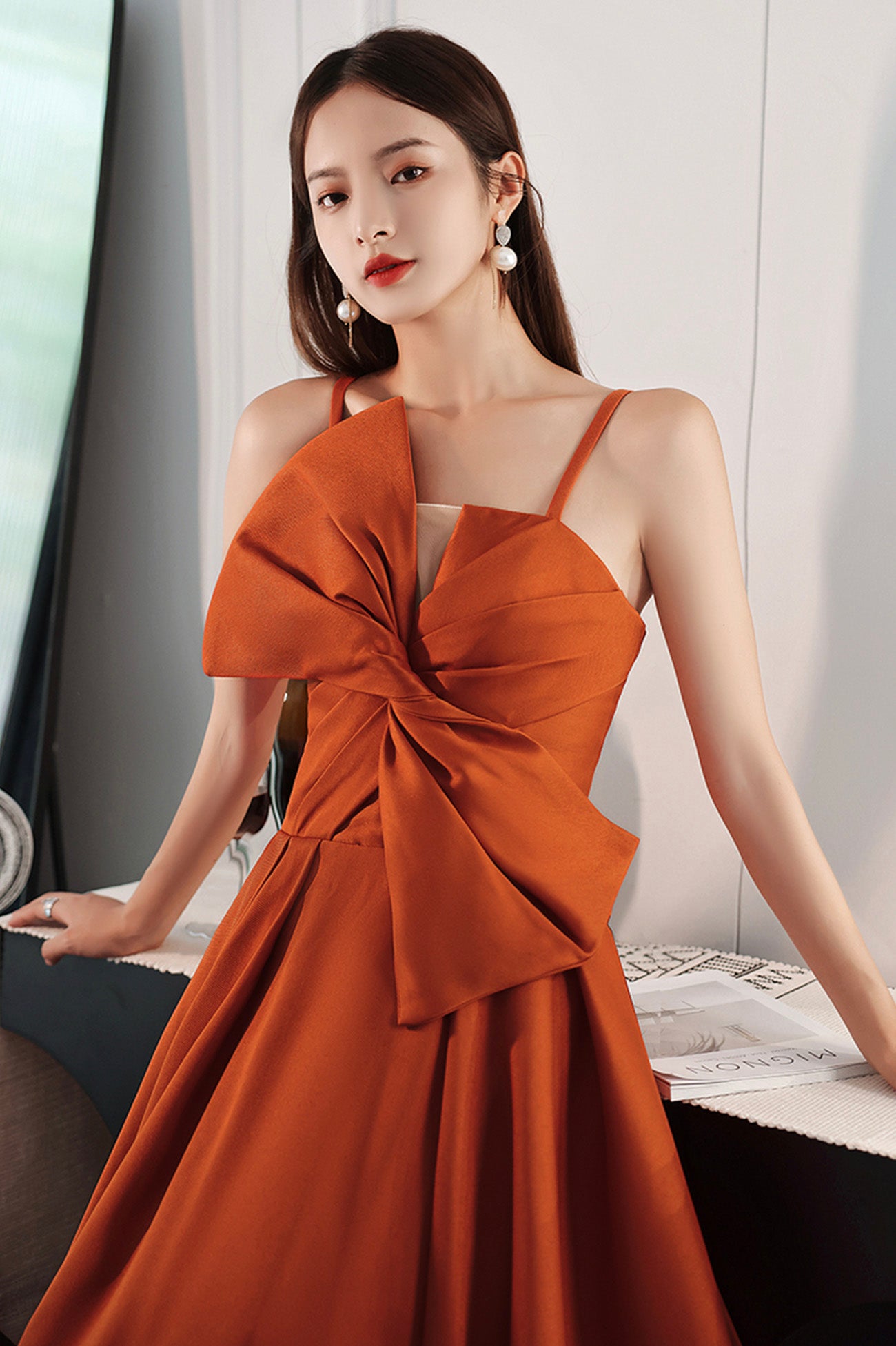 orange dress with bow The Bow Poplin Mini Romper Dress - Orange and White, Medium | Hazel and Olive