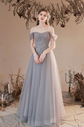 Gray Beaded Sweetheart Long Evening Prom Dress, Beautiful Gray Party Dress