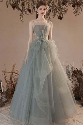 Light Green Tulle with Lace Long Prom Dress, Green Evening Party Dress