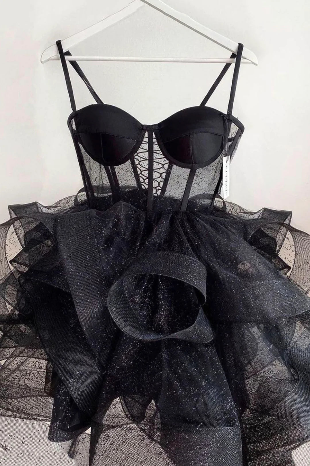 Black Spaghetti Straps Ruffles Homecoming Dress, Cute A-Line Party Dress