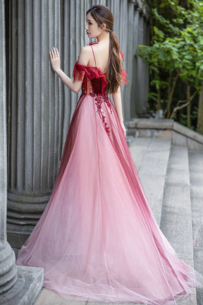 Red Velvet Tulle Long Prom Dress, Lovely A-Line Graduation Dress