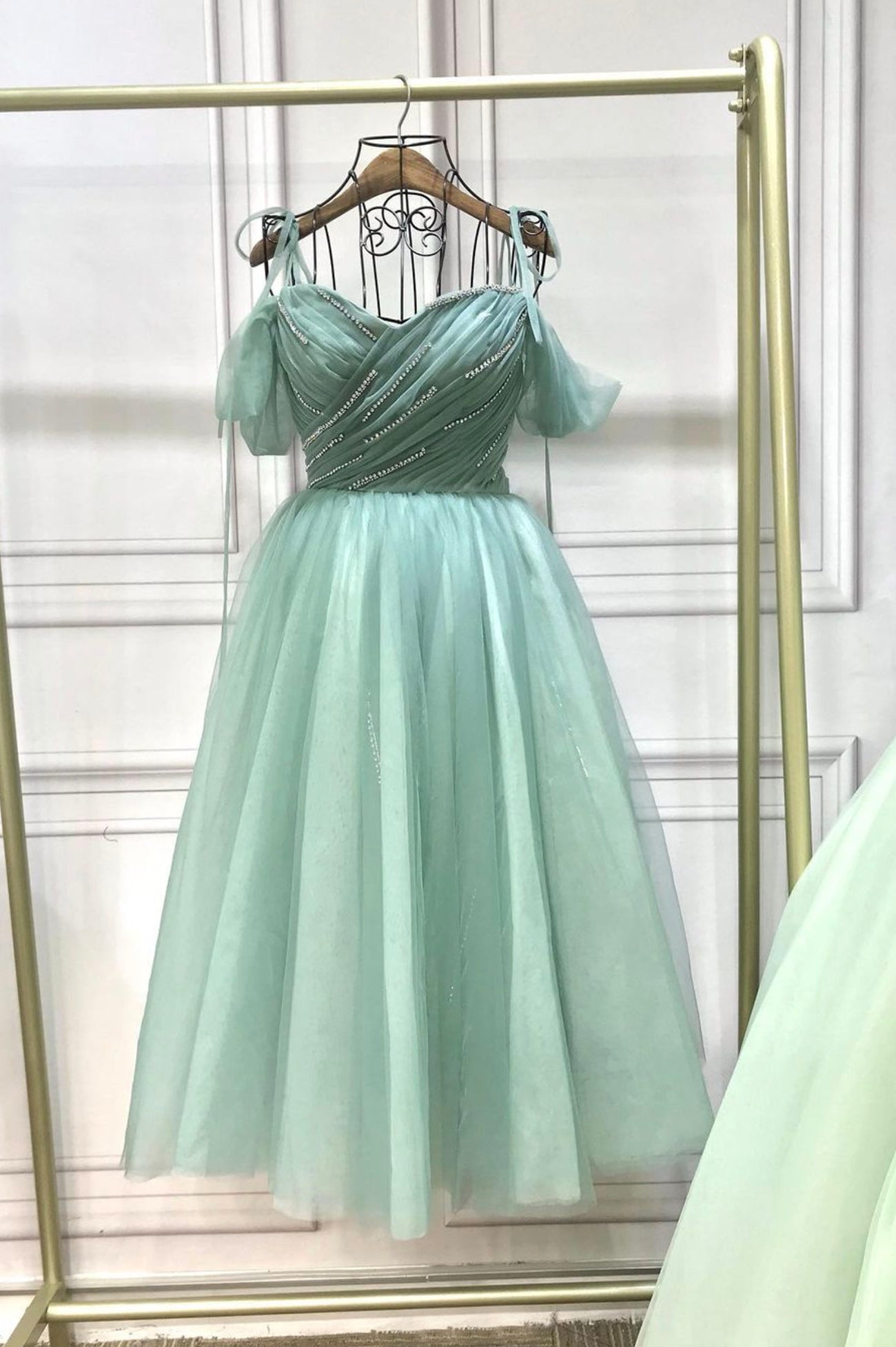 Green Tulle Short A-Line Prom Dress, Cute A-Line Homecoming Party Dres Green Tulle Short A-Line Prom Dress, Cute A-Line Homecoming Party Dres