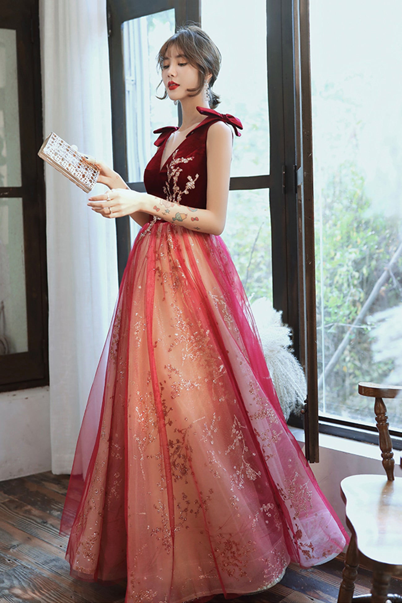 Burgundy V-Neck Velvet Long Prom Dress, A-Line Evening Party Dress Burgundy V-Neck Velvet Long Prom Dress, A-Line Evening Party Dress
