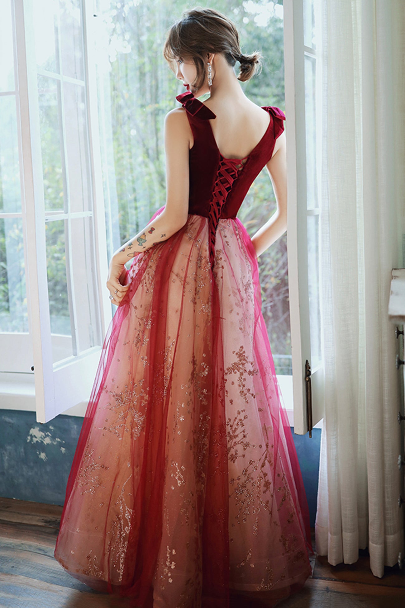 Burgundy V-Neck Velvet Long Prom Dress, A-Line Evening Party Dress Burgundy V-Neck Velvet Long Prom Dress, A-Line Evening Party Dress