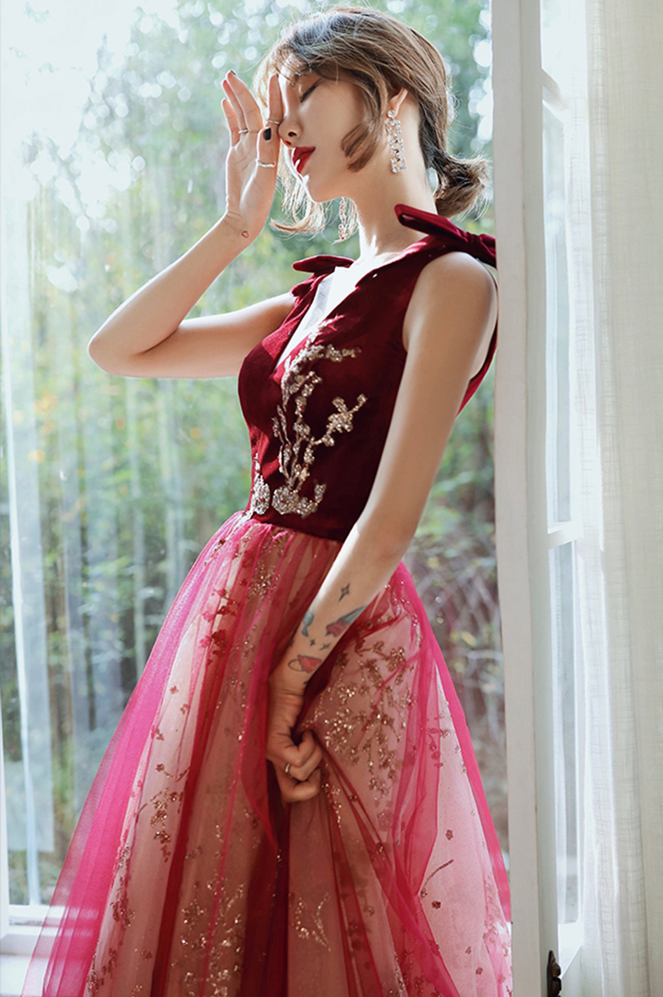 Burgundy V-Neck Velvet Long Prom Dress, A-Line Evening Party Dress Burgundy V-Neck Velvet Long Prom Dress, A-Line Evening Party Dress