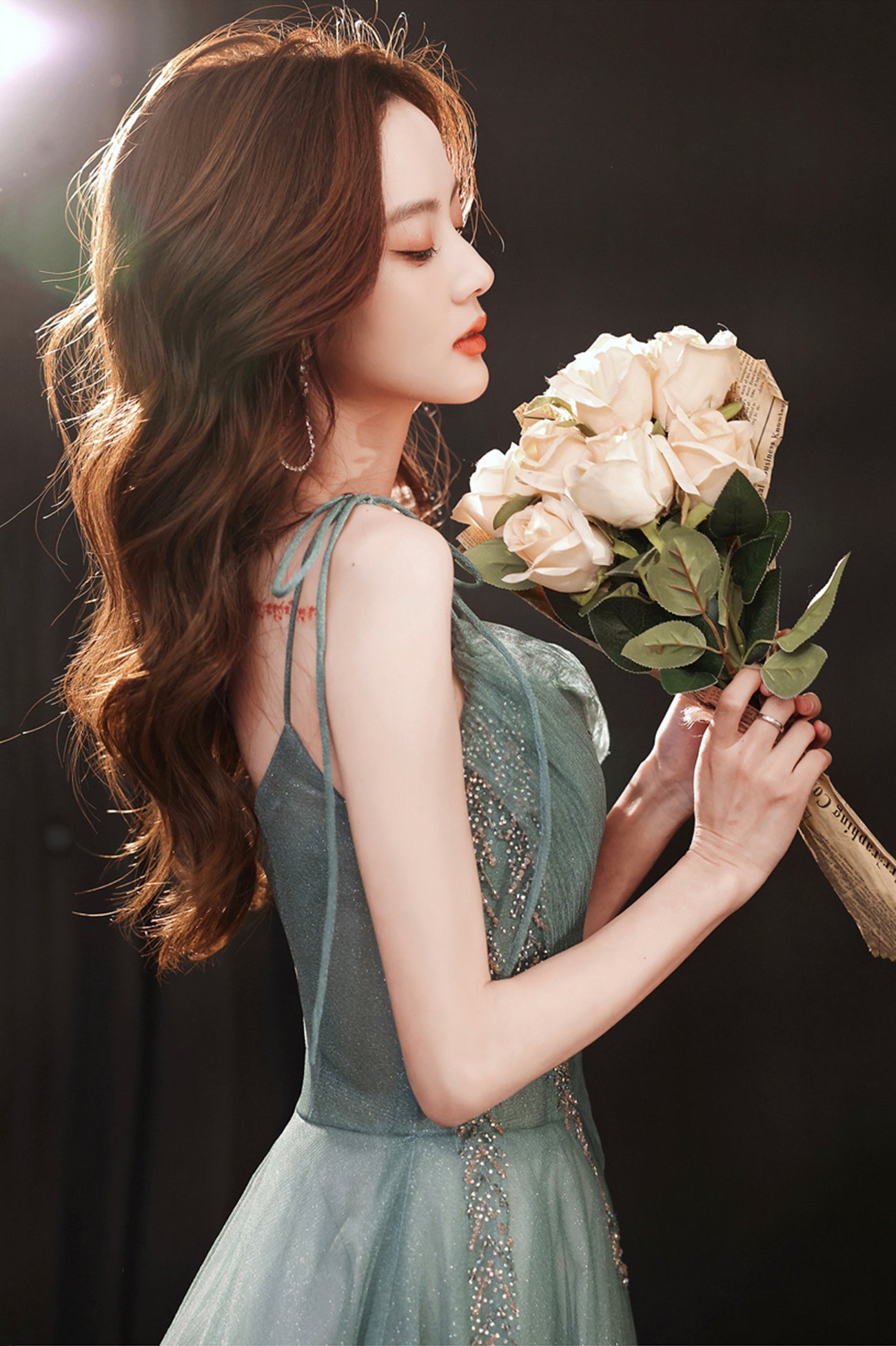 Beautiful Green Tulle Long Prom Dress, A-Line Spaghetti Straps Evening Dress