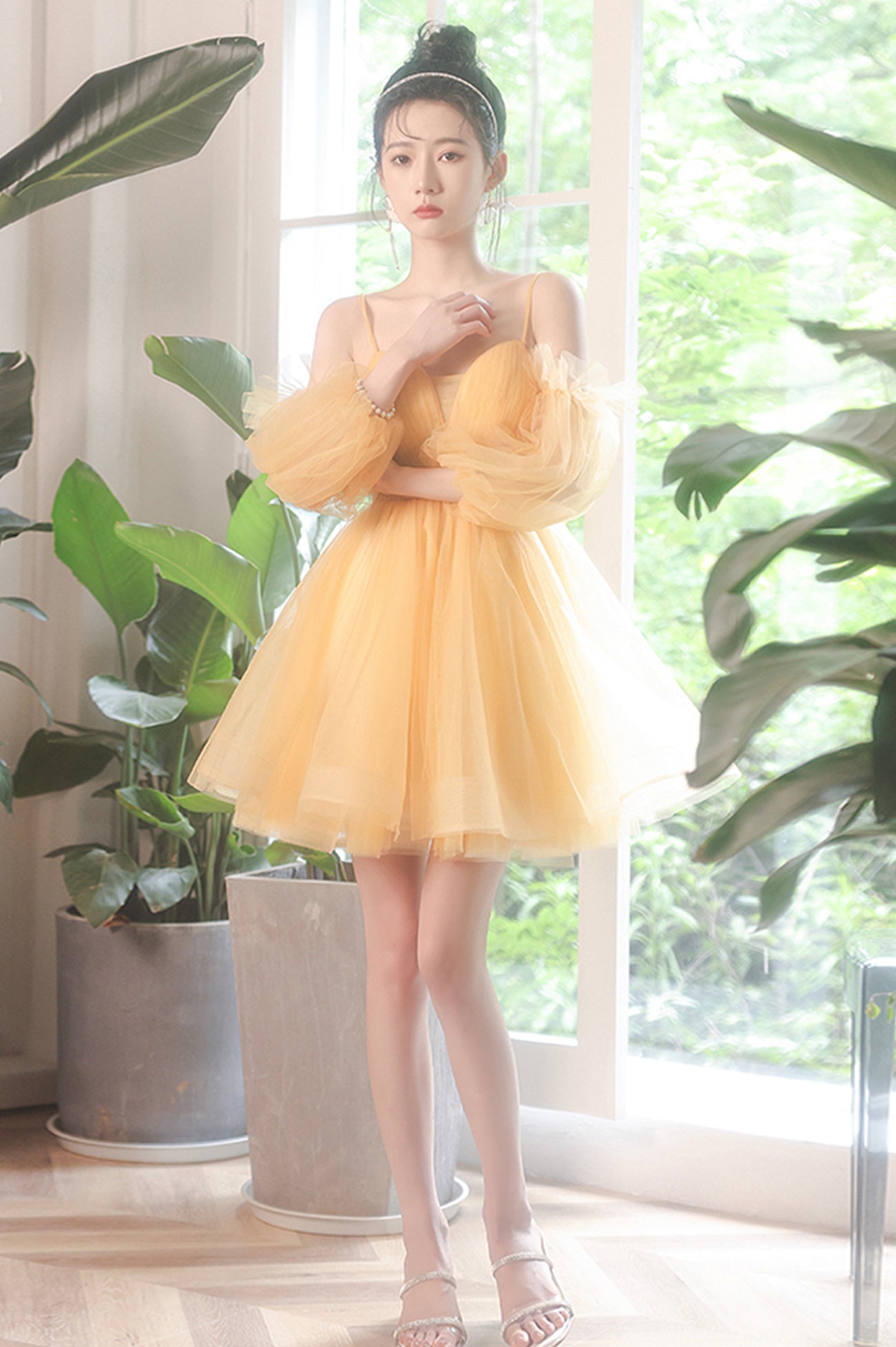 Yellow Tulle Short A-Line Prom Dress, Yellow Homecoming Party Dress Yellow Tulle Short A-Line Prom Dress, Yellow Homecoming Party Dress