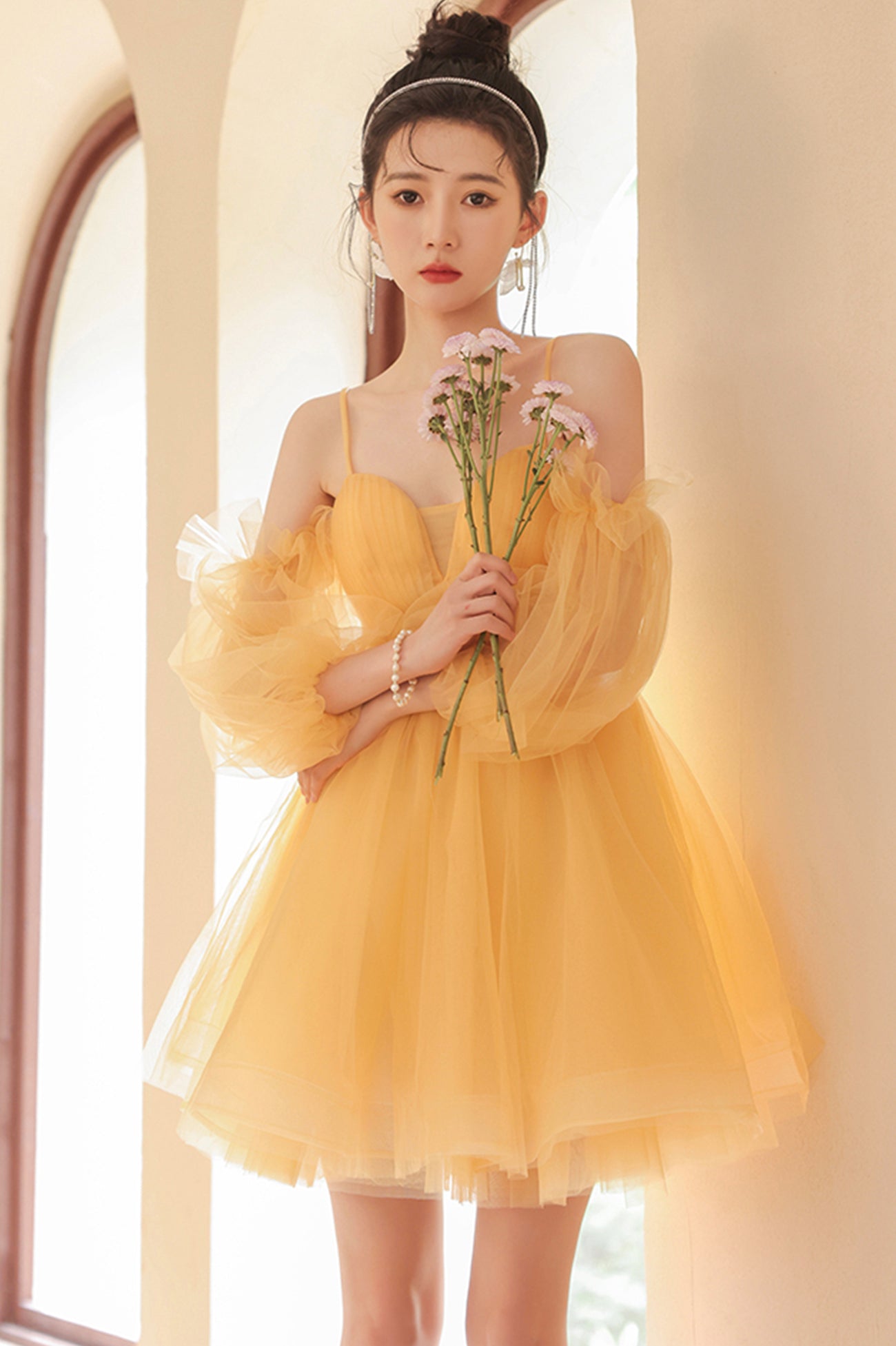 short yellow prom dress Chic Yellow Backless Short Prom Dress: Elegant A-Line Satin Homecoming & Graduation Gown