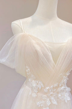 Twist Straps V Neckline Tulle Maxi Dress Champagne main image 1