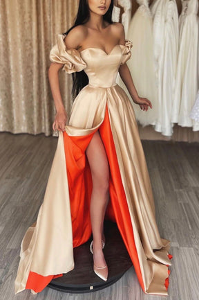 Stylish Satin Long A-Line Prom Dress, Sweetheart Neckline Evening Dress with Slit