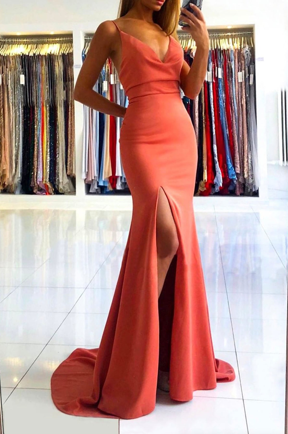 Mermaid V-Neck Long Prom Dress, Simple Backless Evening Party Dress