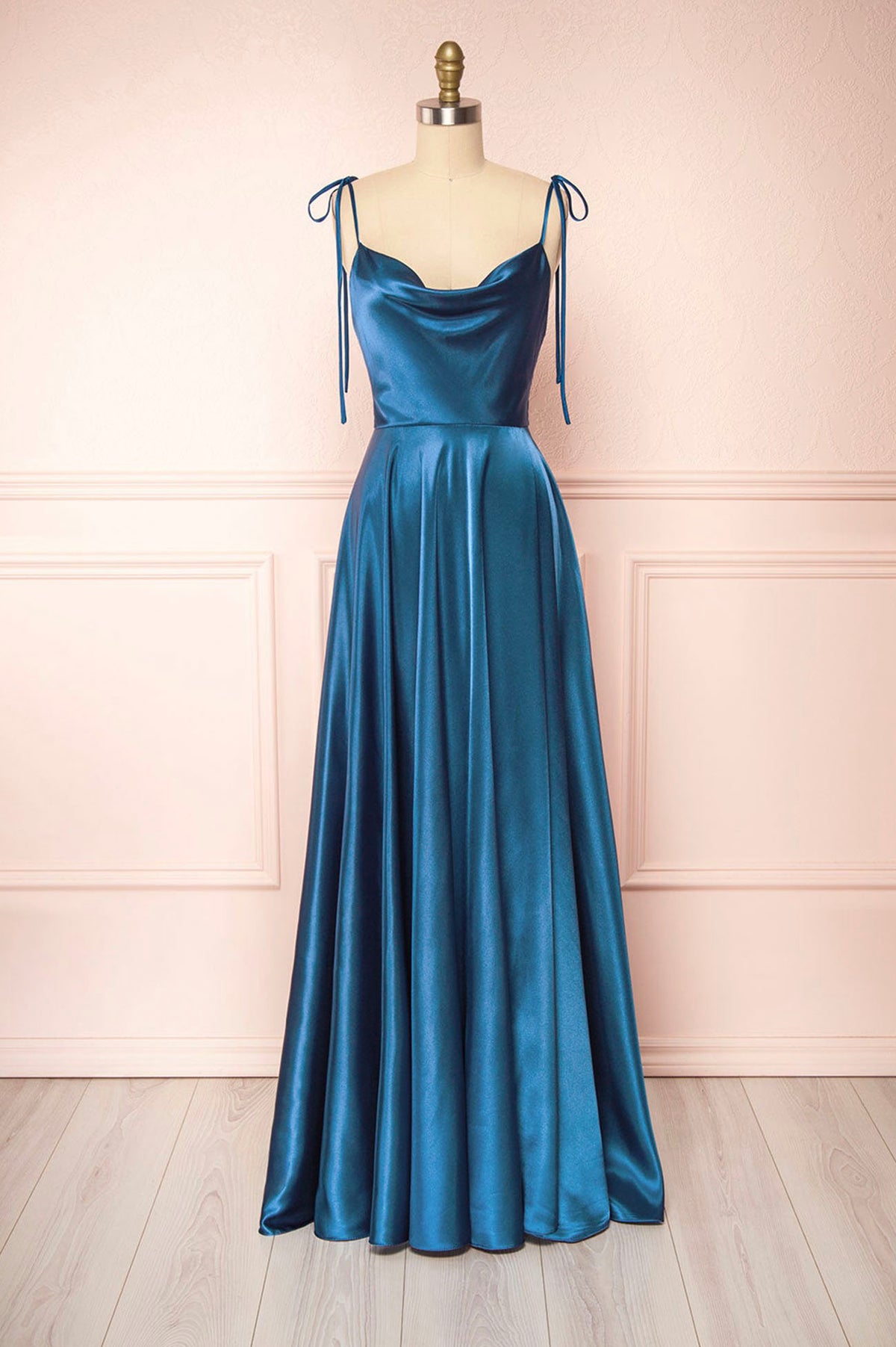Blue Pretty A Line Spaghetti Straps Satin Long Prom Dress, Evening Dress main image 0